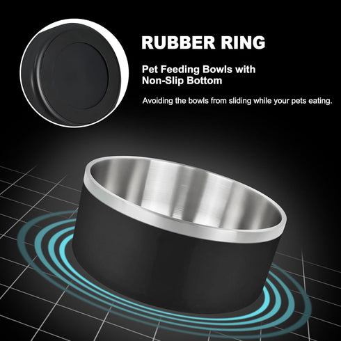 LIHONG Dog Bowls, 64oz Stainless Steel for Large Dogs, Non-Slip Rubber Bottom, Double Wall Insulated, Rustproof, Black
