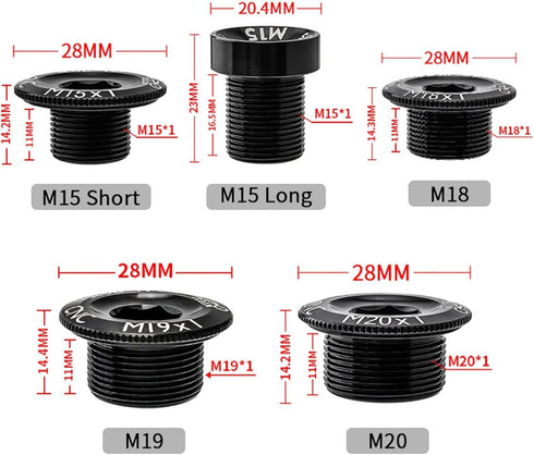 Rosojodg 1Pc M19 Crankset Crankset Black Crank Arm Screws Fixing Bolt, Aluminum Alloy Threads Arm Bolt, Crank Fixing