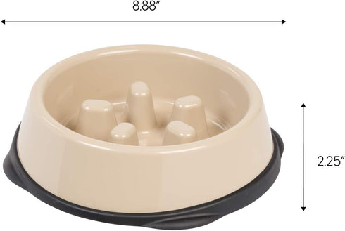 IRIS USA 2 Cups Slow Feeder Dog Bowl, Anti-Choking, Easy to Clean, Interactive Puzzle Toy, Beige/Black