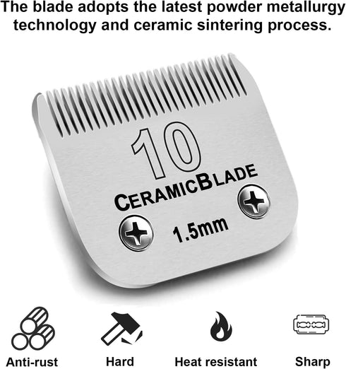 10 Blade Dog Grooming Clipper Replacement Blades, Compatible with Andis, Detachable Ceramic & Stainless Steel