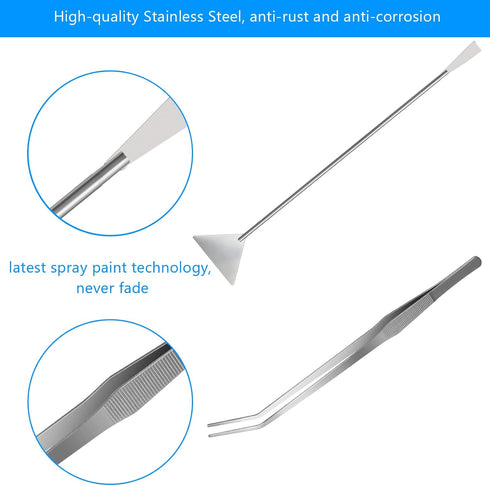 Aquarium Aquascape Tools Kit 15in, 4 in 1 Stainless Steel Silver Anti-Rust Aquatic Plant Tool Set for Fish Tank