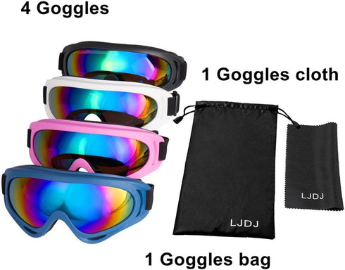 Ski Goggles, Pack of 4 - Snowboard Motorcycle Tactical Combat Glasses