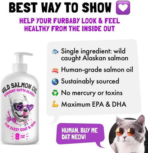 3 6 9 Immune 8 oz Wild Alaskan Salmon Oil for Dogs & Cats - Pure Fish Omega Liquid EPA DHA Fatty Acids - Skin & Coat