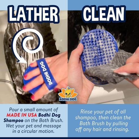 Bodhi Dog Shampoo Brush for Cats and Dogs, Premium Grooming Bath Brush for Long & Short Hair, Blue