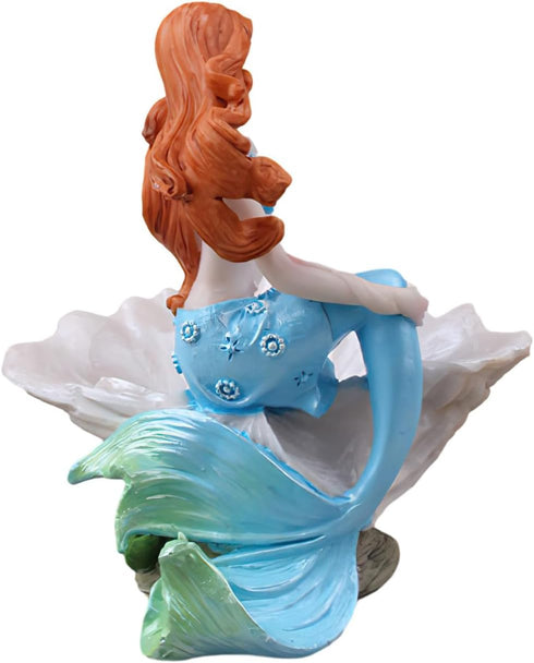 Mermaid Figurines Shell Aquarium Ornament, Resin Mediterranean Style Jewelry Storage Organizer for Girls