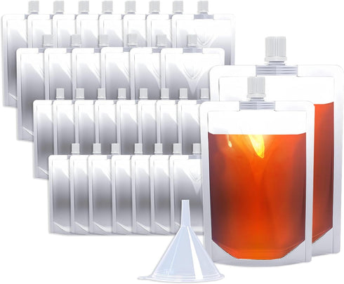 8&16OZ 30PCS Drink Pouches,Reusable Plastic Flask with Funnel for Drinking Liquid Beverage