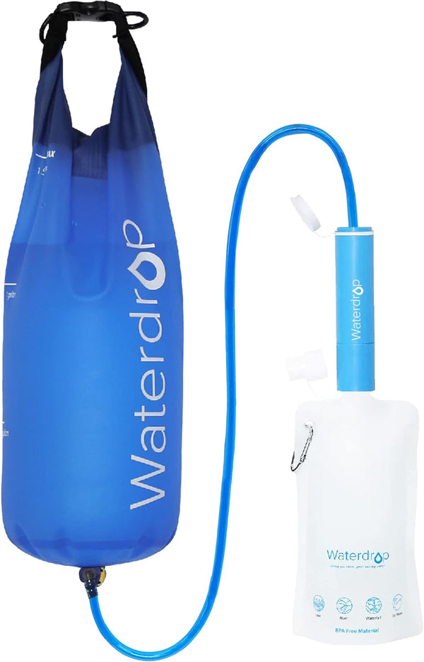 Waterdrop Gravity Water Filter Straw, 5 Stage Filtration System for Camping, Travel, and Emergency Preparedness, Blue