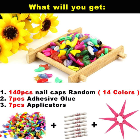 VICTHY 140pcs Cat Nail Caps, Cat Claw Covers with Adhesives and Applicators (14 Colors, Medium)
