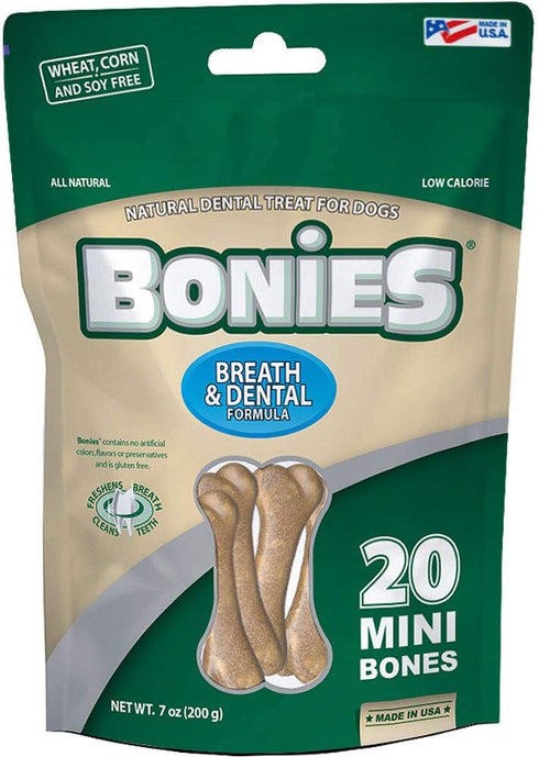 BONIES Natural Dental Bones Mini Multi-Pack for Dogs 5-15 LBS - 20 Low-Calorie Chicken Flavor Treats