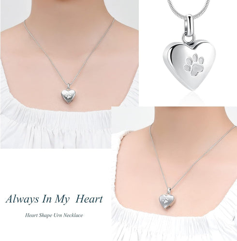 zeqingjw Pet Cremation Jewelry for Ashes, Paw Print Heart Urn Necklace Memorial Keepsake for Pet/Dog's/Cat's Ashes
