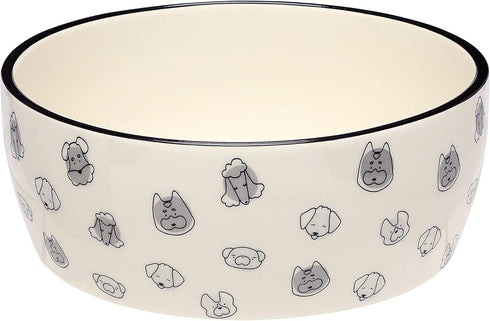 Pearhead Dog Faces Pet Bowl - Ceramic Dog Water and Food Dish, Microwave & Dishwasher Safe, Holds 9 Cups