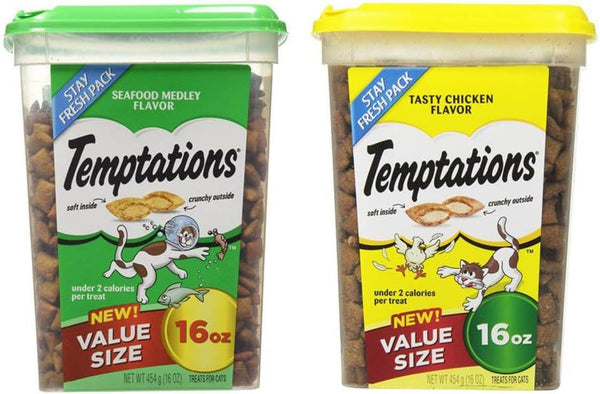 Temptations Treats for Cats Bundle: Seafood Medley (16 oz) and Tasty Chicken