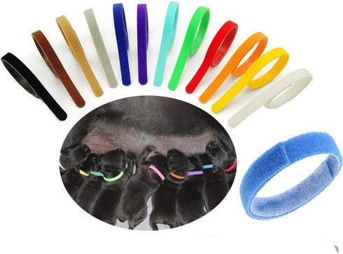Sowaka 12 Pcs Adjustable Puppy Whelping Collars, Multicolor Soft Fabric ID Bands for Small Dogs & Kittens