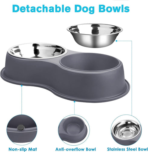 Dog Bowls Double Stainless Steel Water and Food Bowls with Non-Slip Resin Station for Medium Dogs