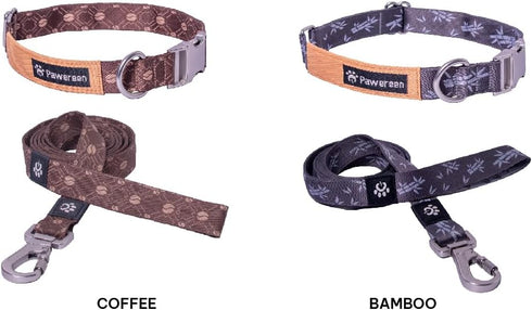 Premium Dog Combo Collar & Leash Set, Durable Metal Buckle, Fashionable Recycled Webbing, Size S, Bamboo