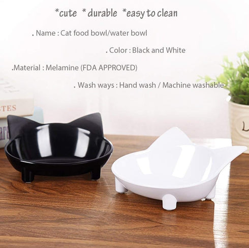 Cat Feeder - Melamine Cat Food Bowls, Set of 2, 8 oz, Non Slip, Dishwasher Safe, Modern Design