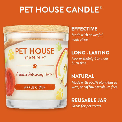 One Fur All Apple Candle for Pet Odor - Plant-Based Soy Candle with 60 Hour Burn Time - Apple Cider