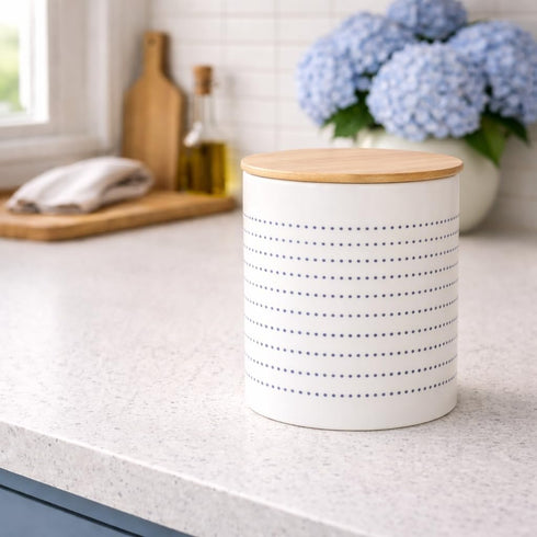 Countertop Pearhead Ceramic Dog Treat Jar with Wooden Lid Container for Dog Biscuits & Training Treats, Airtight