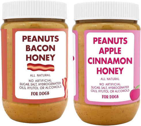 100% (17oz BUDDY BUDDER Awesome Apple + Banging Bacon, Natural Dog Peanut Butter, Healthy Dog Treats - Made in USA