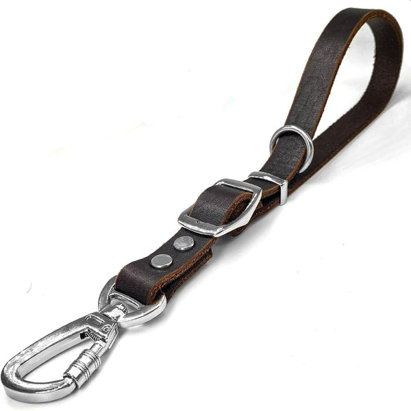 Leather Short Dog Leash, Adjustable Length, Extra Thick Genuine Handmade with Heavy-Duty Hardware, Strong Traffic Pet