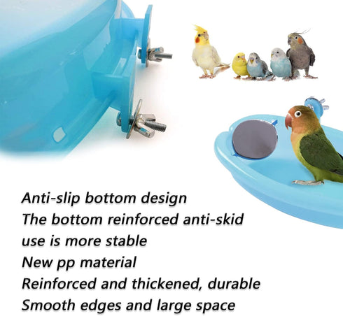 Chenchen Bird Bath with Mirror - Parrot Bathroom Bathtub with Mirror for Small Parrots, Parakeets, Canaries, African