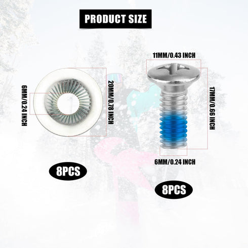 Snowboard Binding Screw Set, Stainless Steel Snowboard Mounting Screws with Anti-Slip Washers Snowboard Binding Accessories for Sport Snowboard Replacement Hardware