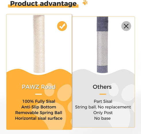 PAWZ Road Cat Scratching Post and Pad, Sisal-Covered Scratch Posts and Pads with Play Ball for Kittens