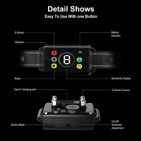 Dog Bark Collar Long-Lasting Type C Rechargeable with 8 Sensitivity Levels, Safe Modes for Small Medium Large Dogs
