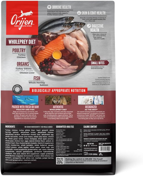 ORIJEN Small Breed Dry Dog Food, Grain Free for Small Breeds, Fresh or Raw Ingredients, 4 lb