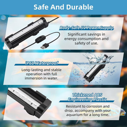 DaToo 6Inch IP68 Submersible Aquarium Light Fish Tank Light Bubbler Wall with Air Bubble Hole Waterproof Color Changing