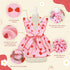 Dog Dresses for Small Dogs, Cute Cotton Summer Clothes with Bow Decor, Strawberry Birthday Outfit