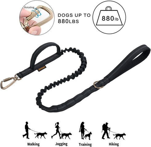 EXCELLENT ELITE SPANKER Tactical Military Dog Leash, Space Aluminum Hook Clips, Elastic Bungee Rope with 2 Handles