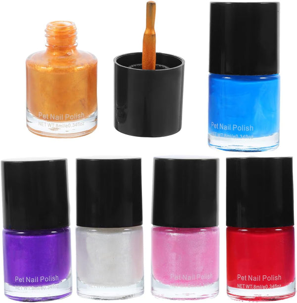 Dog Nail Polish Quick Dry Pet Nails Polish Set, 6 Pcs Water-Based Healthy Paw Grooming Dye Kit for All Pets