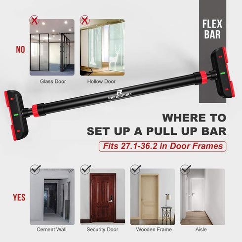 RHINOSPORT Door Pull Up Bar, Chin Up Bar for Doorway 69-92 cm (27.1in-36.2in) Workout Equipment