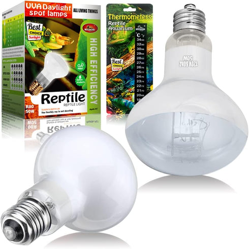 Reptile Heat Lamp 75W 2 Pack, UVA Basking Light Bulbs for Bearded Dragon, Turtle, Lizard, with Temperature Strips