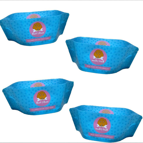 Bark & Bone Collapsible Travel Dog Bowls (4 Pack) – Portable, Resealable, Foldable Food & Water Bowls – BPA-Free,