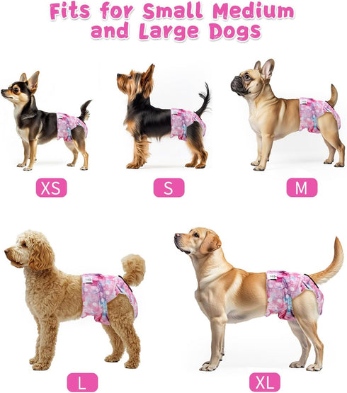 4 Pack FMG04M CuteBone Washable Female Dog Diapers Reusable Doggie Heat Diapers for Period