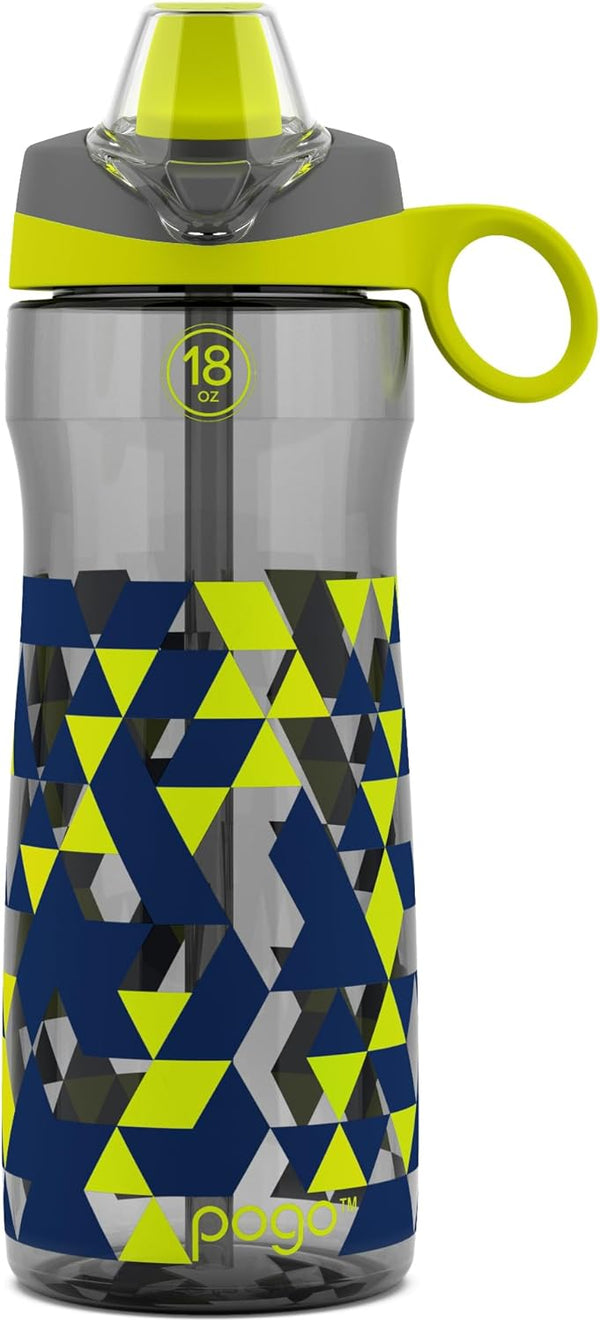 Pogo BPA-Free Tritan Kids Water Bottle with Silicone Soft Straw, Grey Geode, 18 oz for Children