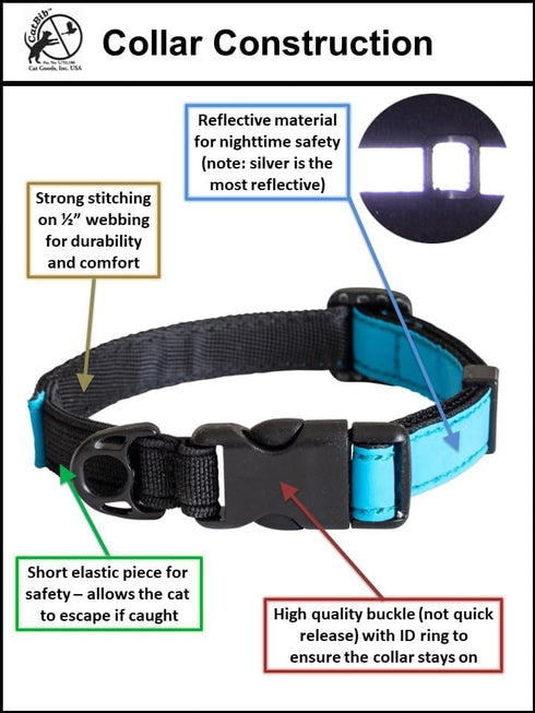 CatGoods Reflective Blue Stretch Cat Collar – Adjustable, Comfortable, Escape-Safe Alternative with ID and Bell