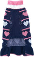 Jecikelon Pet Dog Long Sweater Dress, Knitwear Turtleneck Pullover for Winter, Navy Heart, Small