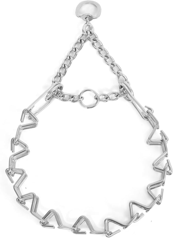 Stainless Steel Curved Prongs Dog Training Collar, Adjustable Pet Pinch Collar with Swivel Ring 26in x 4.0mm (Neck Size