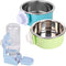 Hamiledyi 3PCS Crate Bunny Food Bowl, Removable Stainless Steel Dual Bowls with Plastic Hanging Water Fountain