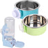 Hamiledyi 3PCS Crate Bunny Food Bowl, Removable Stainless Steel Dual Bowls with Plastic Hanging Water Fountain