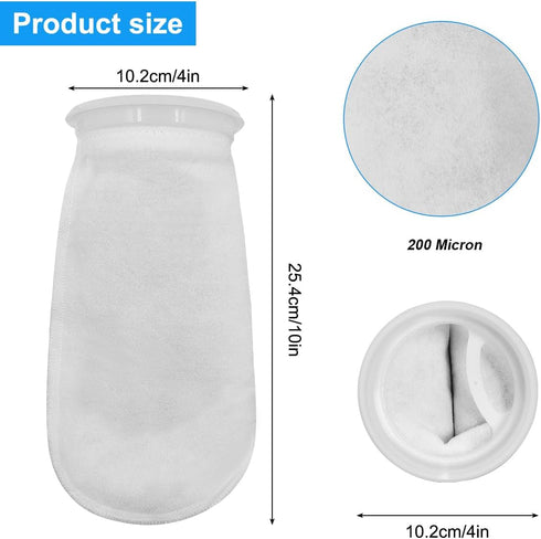3Pcs 4 Inch Ring by 10 Inch Long Filter Socks 200 Micron, Aquarium Felt Bags for Freshwater Saltwater