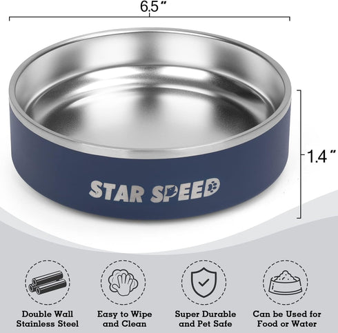 24oz Stainless Steel Dog Bowls with Rubber Bottom Non-Slip Double Wall Metal Outdoor Dog Food and Water Bowls Weighted Insulated Pet Feeding Bowl for Small,Medium Sized Dogs or Cats