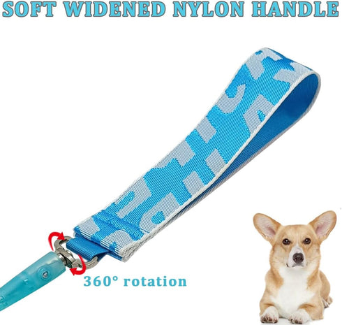 7FT Chew Proof Stretch Dog Leash Cable, Reflective Anti-Pull with Soft Wide Nylon Handle for Small Dogs, Blue