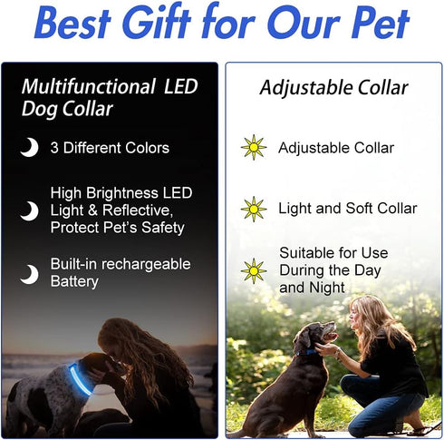 YFbrite Ultra Light Adjustable LED Dog Collar, Rechargeable Glowing in The Dark for Small, Medium, Large Dogs, Blue