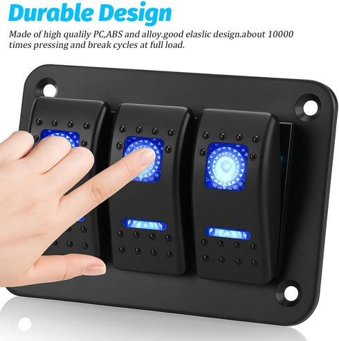 Bittwee 12V 24V 3 5 Marine Switch Panel, Waterproof DC Gang Pin Aluminum ON Off Pre-Wired Rocker Switch Panel, LED
