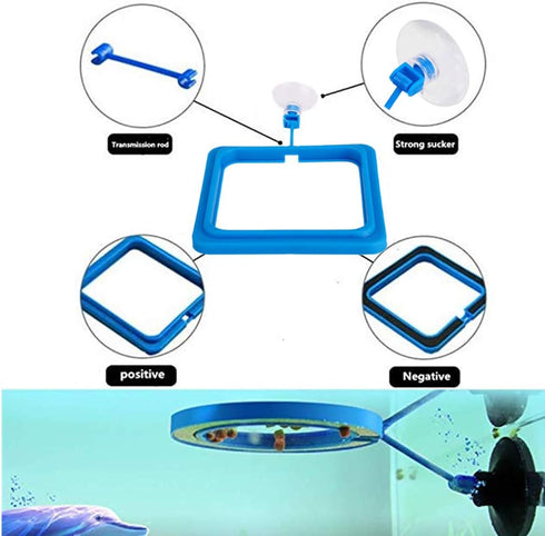 2 Pcs Fish Feeding Ring, Blue Floating Food Feeder Circle with Suction Cup for Aquarium, for Guppy, Betta, Goldfish