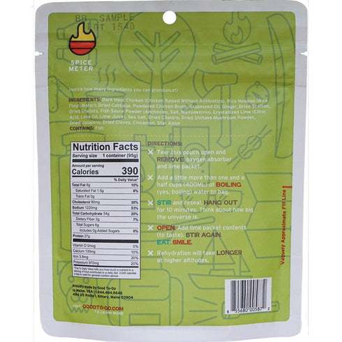 GOOD TO-GO Chicken Pho (Single Serving) | Camping & Backpacking Food | Just Add Water Dehydrated Meals